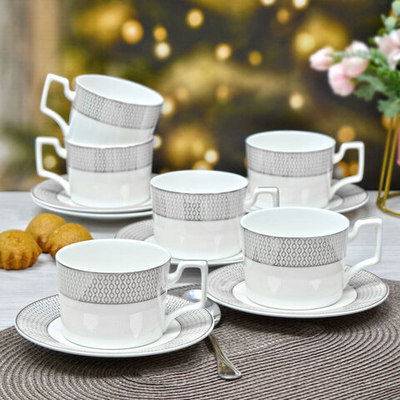 Чайный набор 12 предметов 250мл "Севилья серебро", костяной фарфор