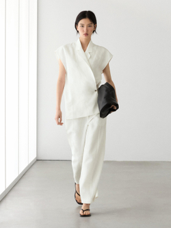 Massimo Dutti Льняные брюки прямого кроя, экрю