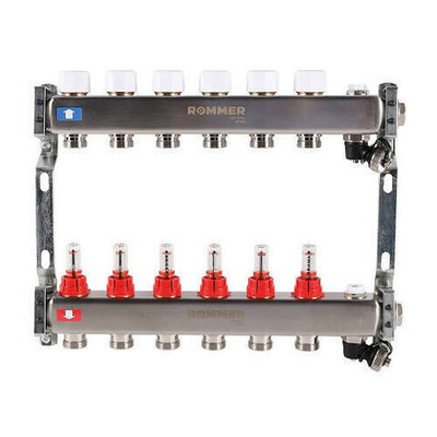 Коллекторная группа для теплого пола ROMMER RMS1201 - 1" на 6 контуров 3/4" EK
