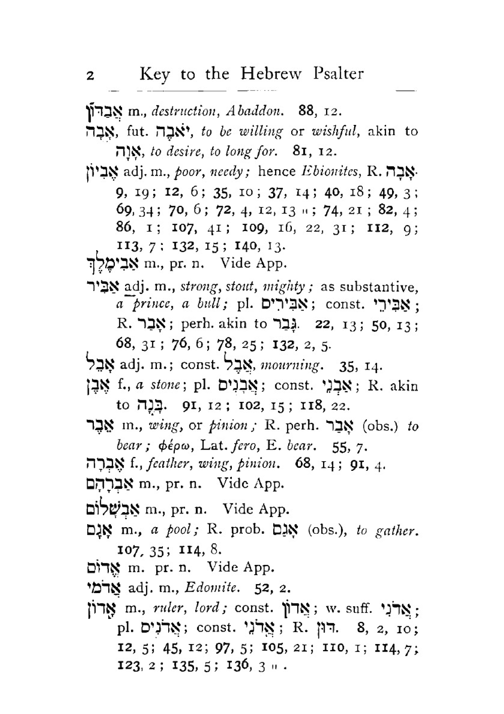Key to the Hebrew Psalter: a lexicon and concordance combined, wherein are all the words and particles contained in the book of Psalms, together with their chief inflections, roots, etc | George Augustus Alcock