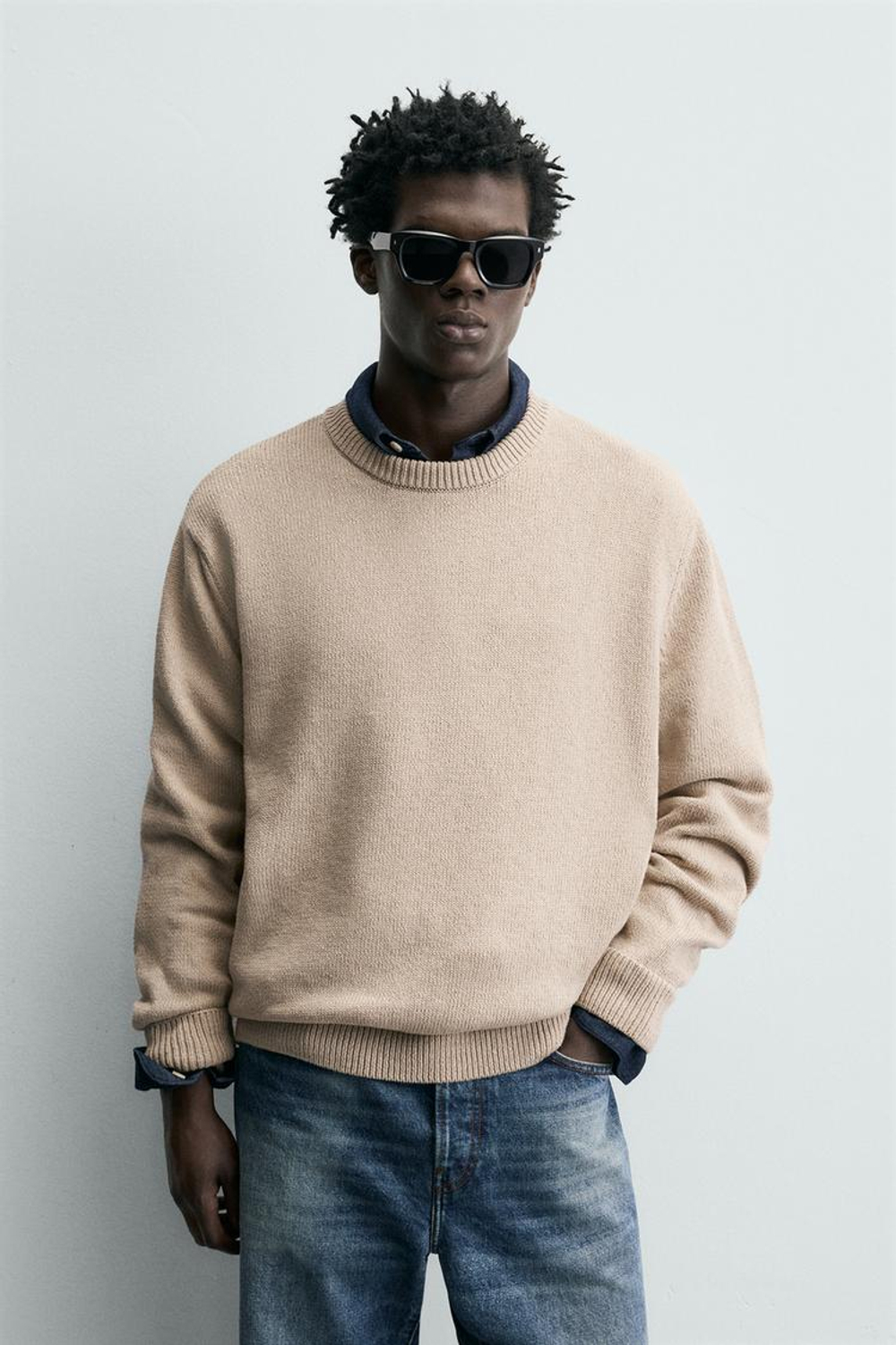 ZARA СВИТЕР ИЗ РЕЛЬЕФНОГО ХЛОПКА, РЫЖЕВАТО-КОРИЧНЕВЫЙ