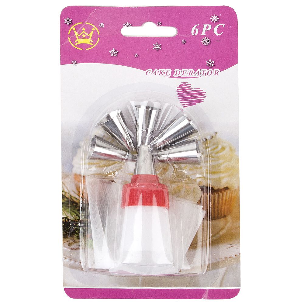 Набор кондитерский: 6 насадок и кондитерский мешок 12*12*25см. (нержавеющая сталь, полипропропилен)