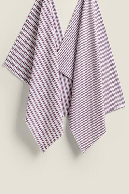 ZARA HOME ПОЛОСАТОЕ ПОЛОТЕНЦЕ 2ШТ, ЦВЕТ ВИНА