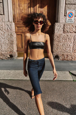 ZARA ДЖИНСЫ КАПРИ Z1975 С ПОЯСОМ, СИНИЙ