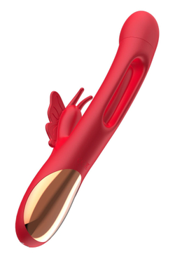 Красный вибратор-кролик с функцией фингеринга