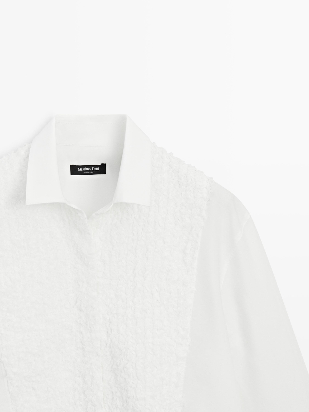 Massimo Dutti Рубашка с большим отложным воротником и вышивкой, белый