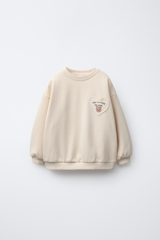 ZARA ТОЛСТОВКА С КАРМАНОМ В ФОРМЕ СЕРДЦА, ВАНИЛЬНЫЙ