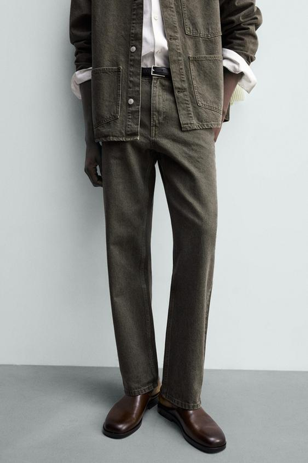 ZARA ДЖИНСЫ STRAIGHT FIT, ТЕМНЫЙ ХАКИ