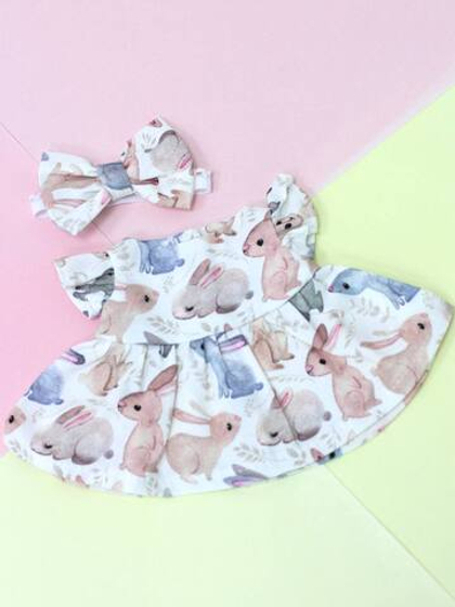 Платье "Зайки на белом" для Бетти, 30 см
