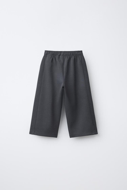 ZARA БРЮКИ WIDE LEG ИЗ ТКАНИ ИНТЕРЛОК С РЕЛЬЕФНОЙ НАДПИСЬЮ, ТЕМНЫЙ АНТРАЦИТ