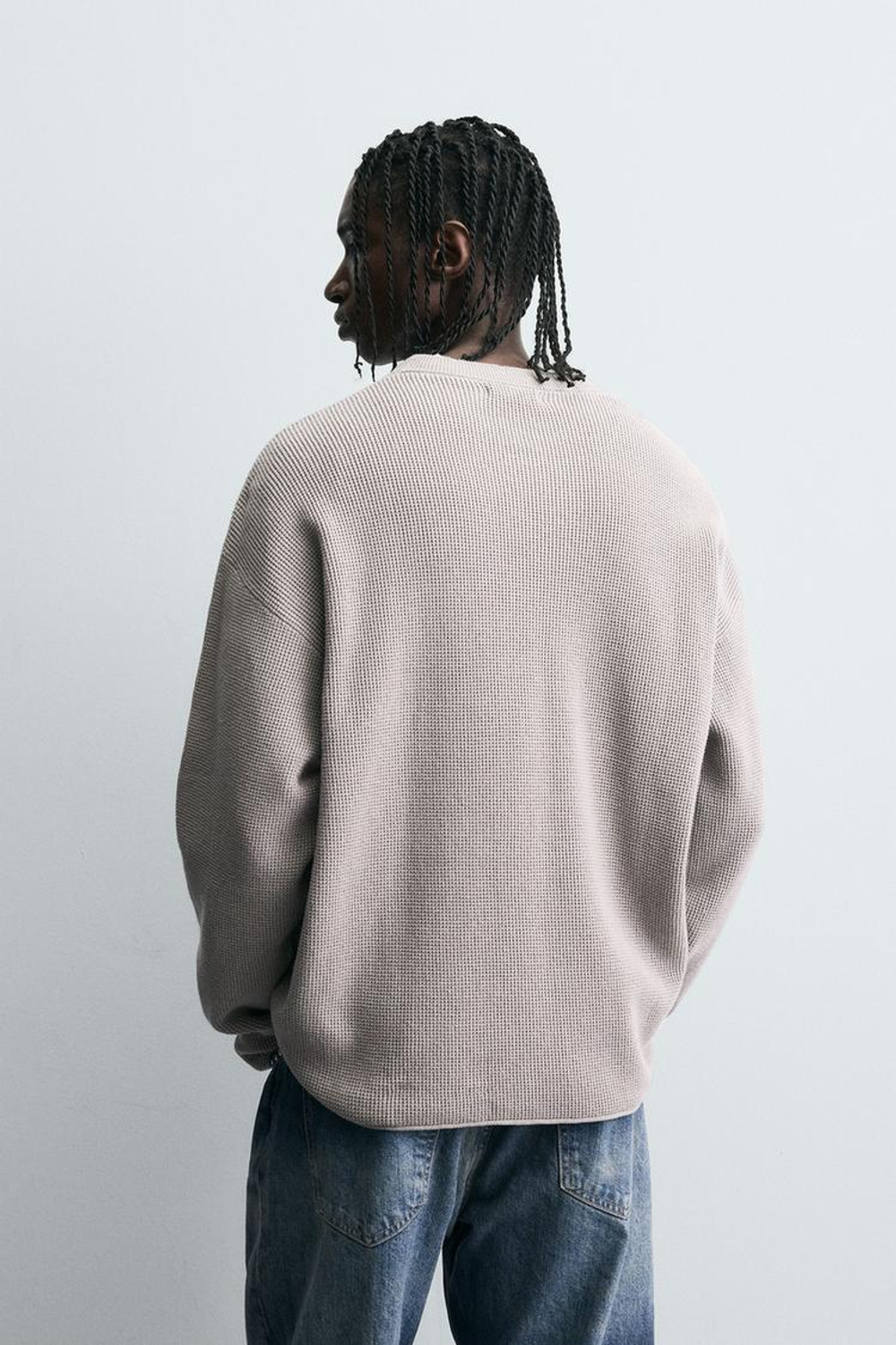 ZARA СВИТЕР ВАФЕЛЬНОГО ПЛЕТЕНИЯ С ЭФФЕКТОМ ПОТЕРТОСТИ, СЕРЫЙ