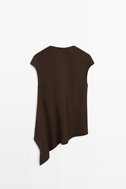 Massimo Dutti Асимметричный топ из 100% льна, коричневый
