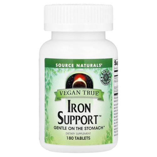 Source Naturals, Vegan True®, Iron Support™, 180 таблеток