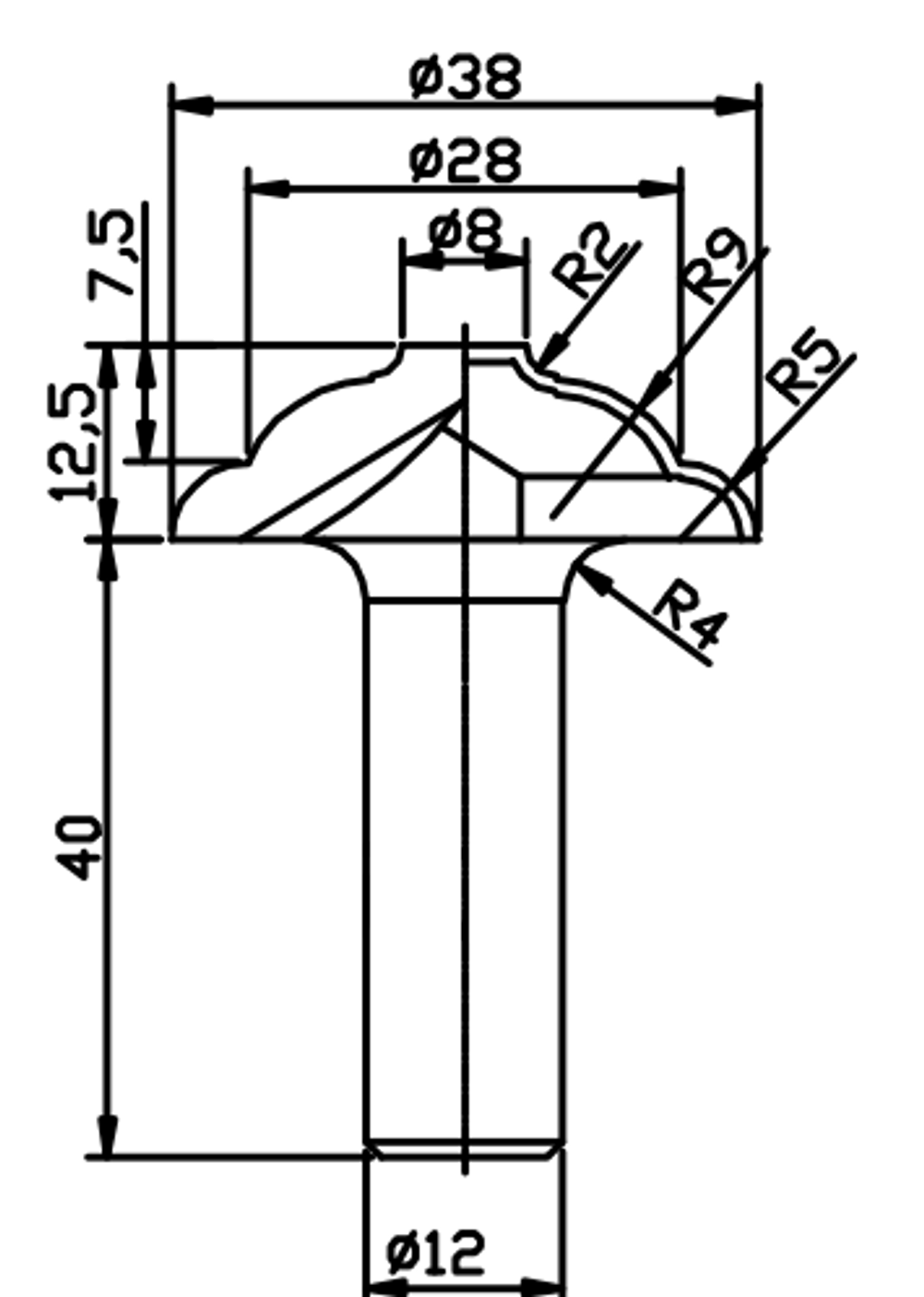 PCD профильная фреза D.38x12,5 S.12x40 Z2