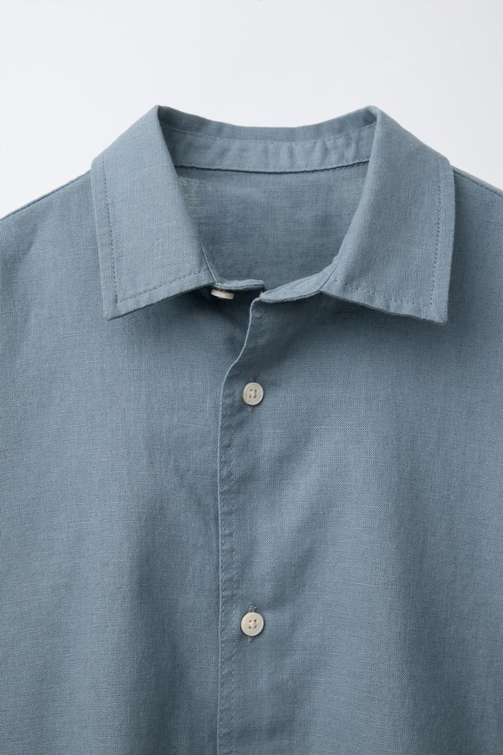 ZARA ОДНОТОННАЯ РУБАШКА ИЗ СМЕСОВОГО ЛЬНА, СИНИЙ