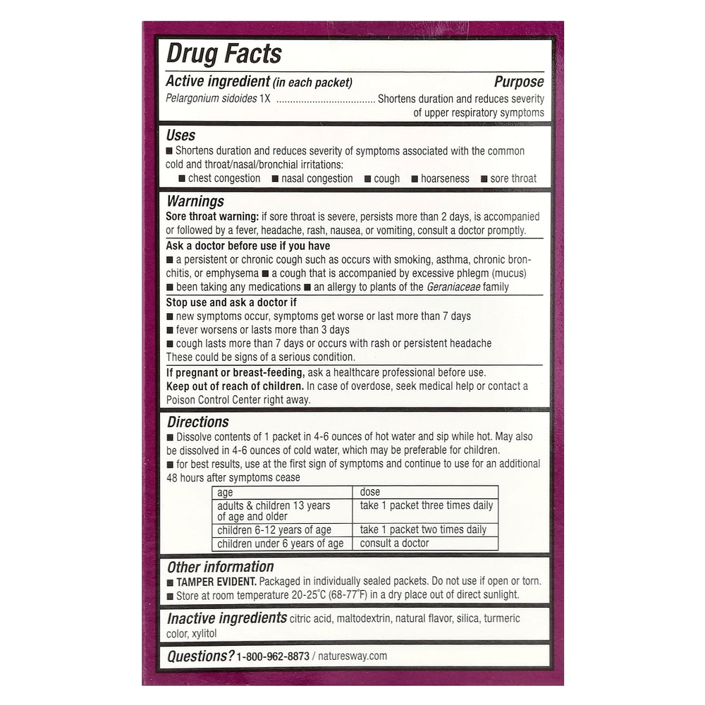 Nature's Way, Umcka®, Cold Relief, успокаивающая смесь для горячих напитков, для детей от 6 лет, лимон, 10 пакетиков по 5 г (0,17 унции)