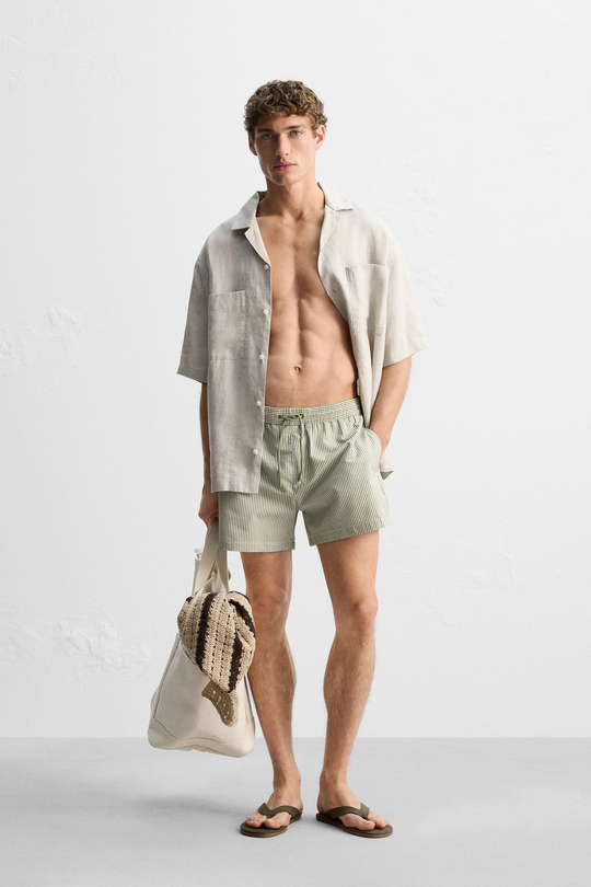 ZARA ПЛАВКИ SEERSUCKER, СВЕТЛЫЙ ХАКИ