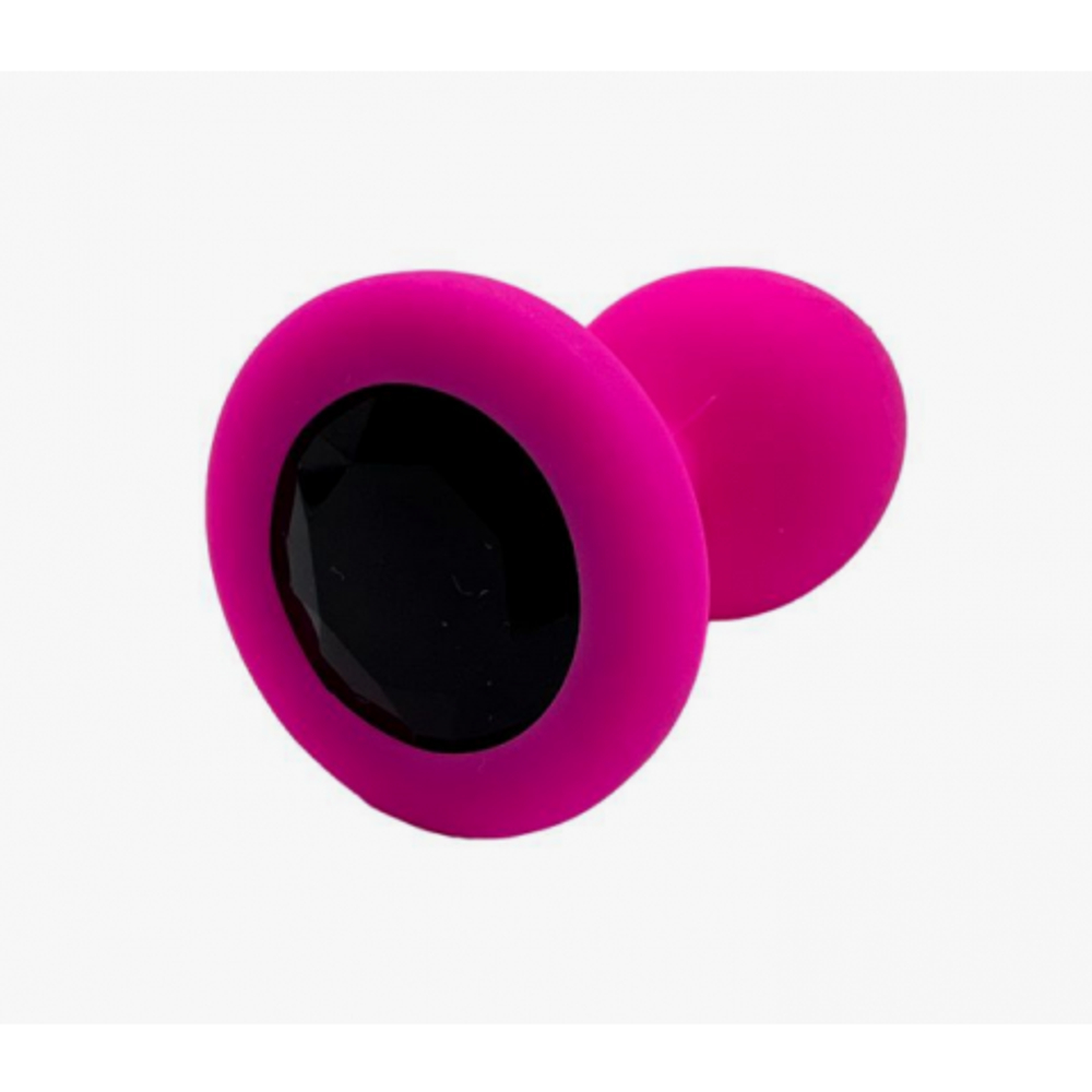 Анальная пробка из розового силикона с чёрным кристаллом (размер S)