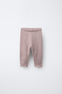 ZARA ТРИКОТАЖНЫЕ ЛЕГИНСЫ С КРУЖЕВОМ, БЛЕДНО-РОЗОВЫЙ