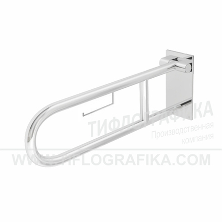 Поручень откидной опорный для санузла, со стопорным механизмом и бумагодержателем, пристенный, нерж. сталь, 800x230 мм, D38 мм