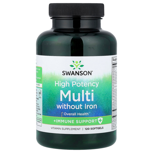 Swanson, мультивитамины без железа + поддержка иммунитета, высокая эффективность, 120 капсул