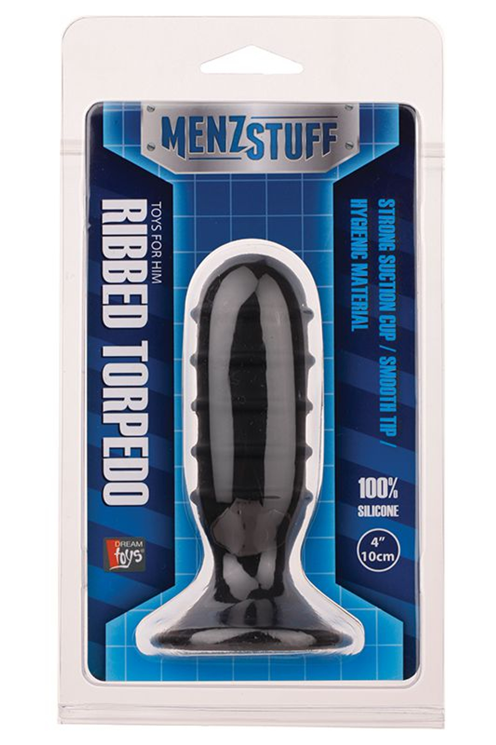 Чёрная силиконовая ребристая пробка MENZSTUFF RIBBED TORPEDO PLUG - 10 см. (Цвет: черный)