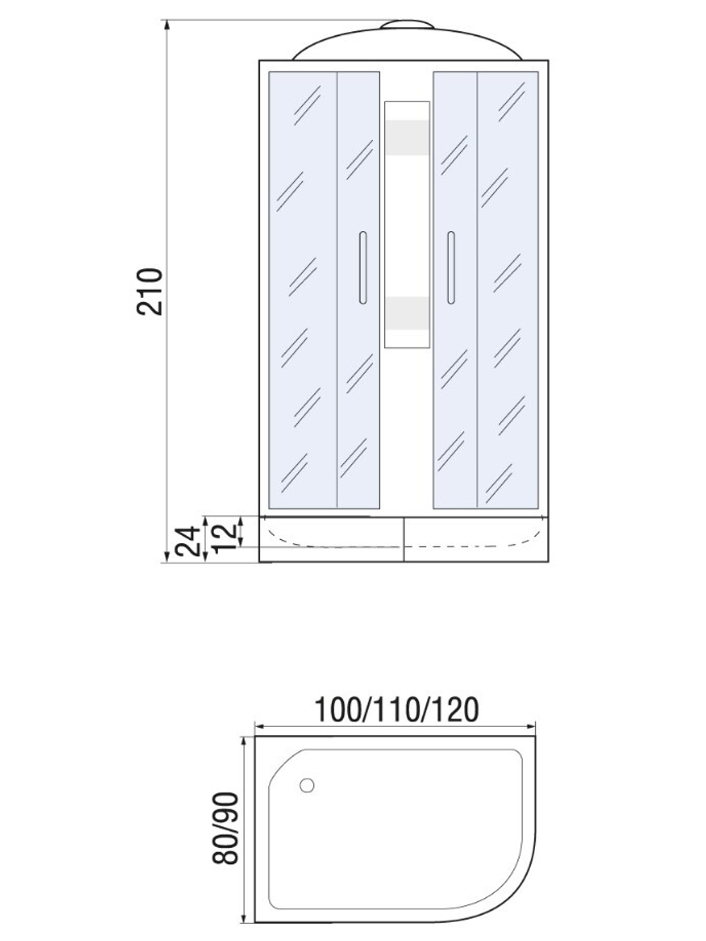 Душевая кабина RIVER NARA 120/80/24  МТ L 120x80x210 10000002820 Правая или левая  Ассимметрия