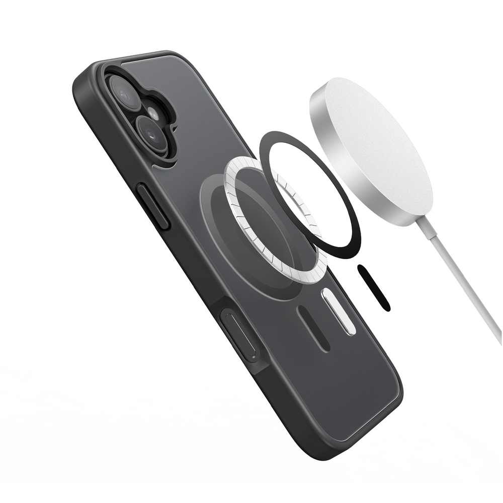 Прозрачный матовый чехол с рамками черного цвета и с поддержкой MagSafe от Dux Ducis для iPhone 16 Plus, серия Yind Series Case