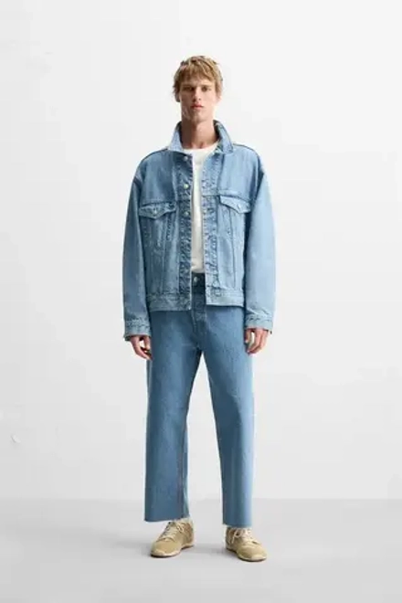 ZARA ДЖИНСОВАЯ КУРТКА BOXY FIT, ГОЛУБОЙ