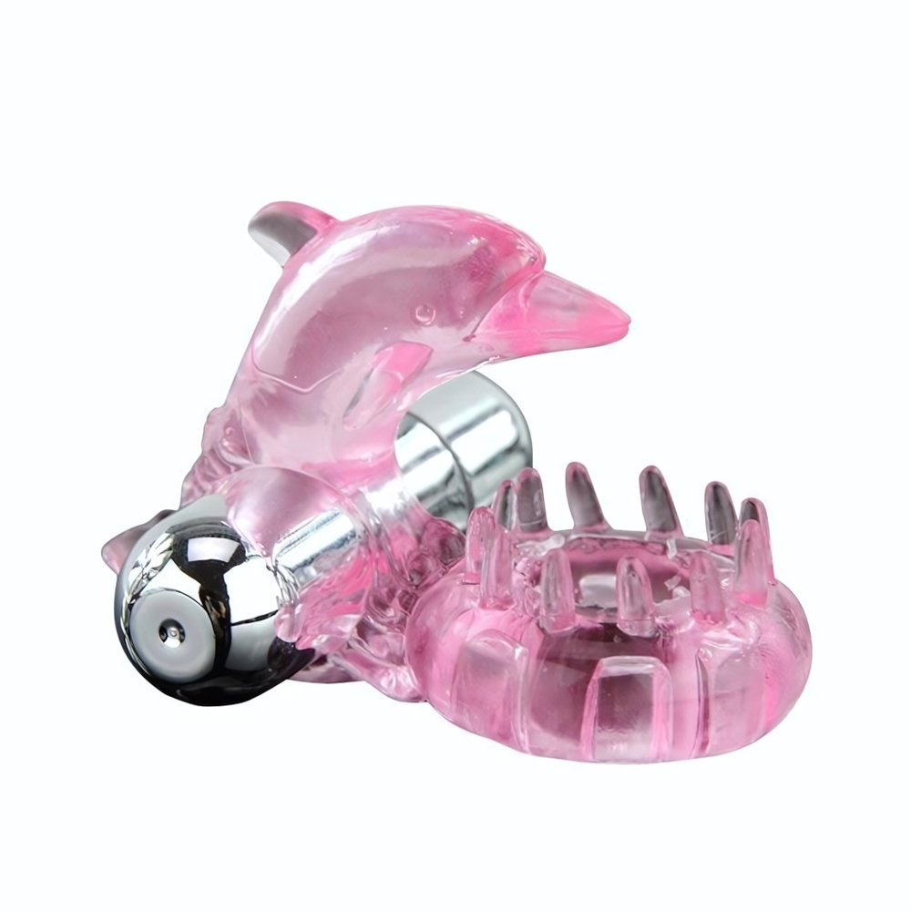 Розовое виброкольцо-дельфин с шипами (Цвет: розовый)