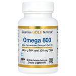California Gold Nutrition, Omega 800 ультраконцентрированный рыбий жир с омега-3, в форме триглицеридов KD-pur, 30 капсул из рыбьего желатина (1000 мг в 1 капсуле)