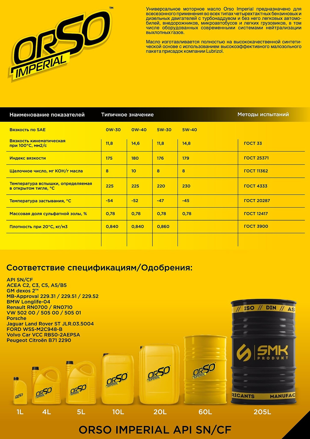 Моторное масло "Orso Imperial 5W-30"