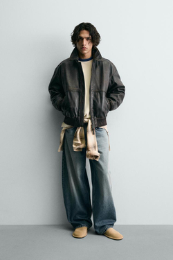 ZARA Х FORD КОЖАНАЯ КУРТКА-БОМБЕР, КОРИЧНЕВЫЙ