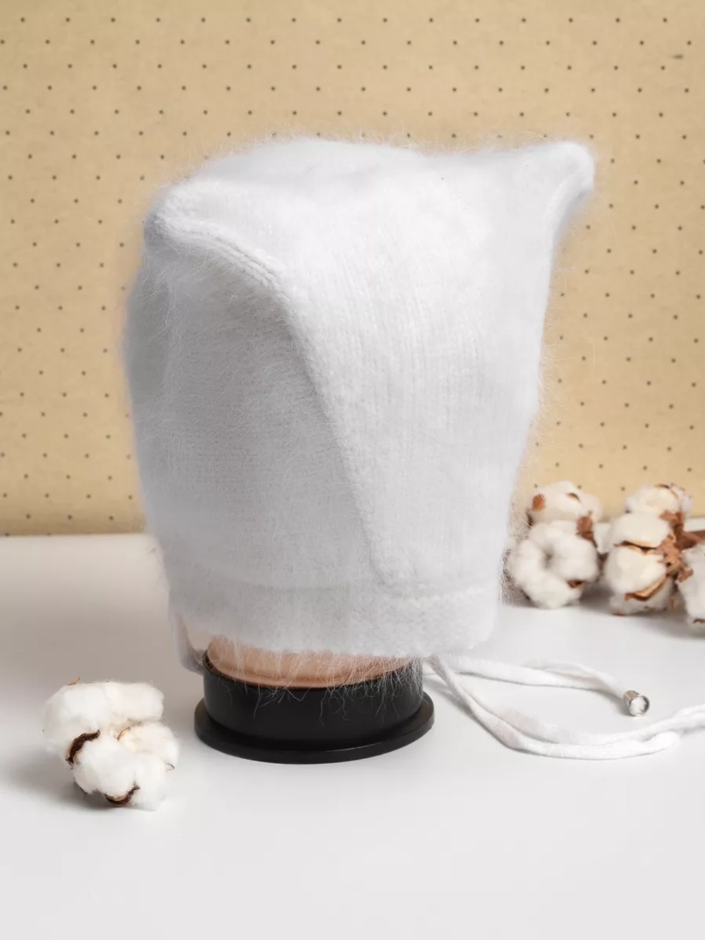 Шапка с ушками зимняя ангора вязаная