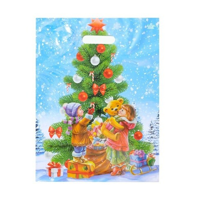 Пакет ПЭ с вырубной ручкой 31х40+6см (60) (Дети у елки) НГ, глянцевый Тико