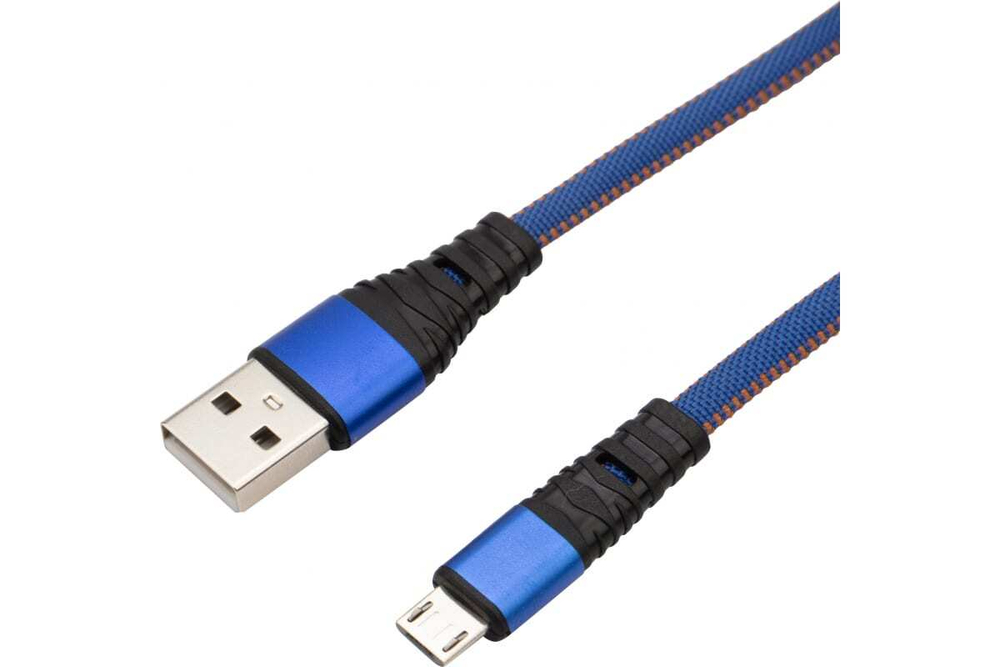 Кабель USB - micro USB REXANT 1 м, плоский, синяя джинсовая оплетка 18-1163