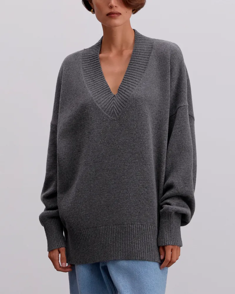 Свободный джемпер из шерсти серый