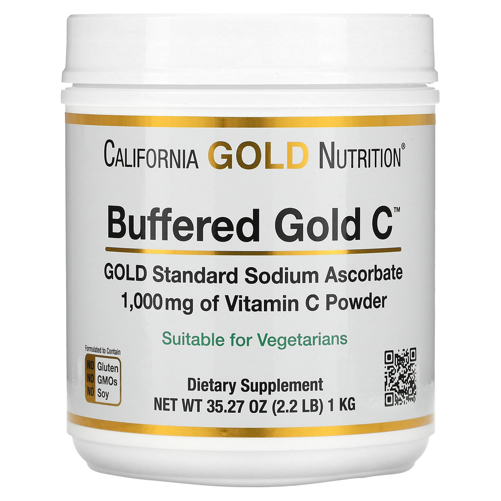 California Gold Nutrition, Buffered Gold C, некислый витамин C в порошке, аскорбат натрия, 1 кг (2,2 фунта)