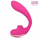 Розовый вибромассажёр двойного действия с вакуумно-волновой стимуляцией клитора - 23 см. (Цвет: розовый)