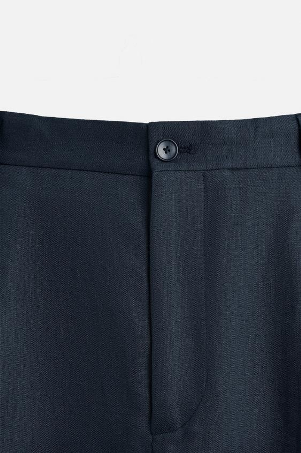 ZARA БРЮКИ ИЗ 100% ЛЬНА С ЗАЩИПАМИ, МОРСКОЙ ТЕМНО-СИНИЙ