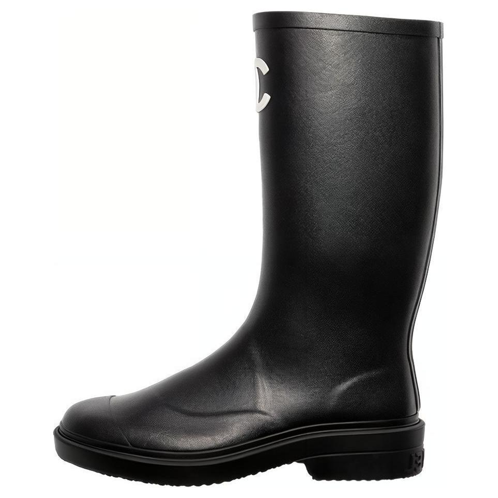 CHANEL Rubber Rain Boots Black Women"s