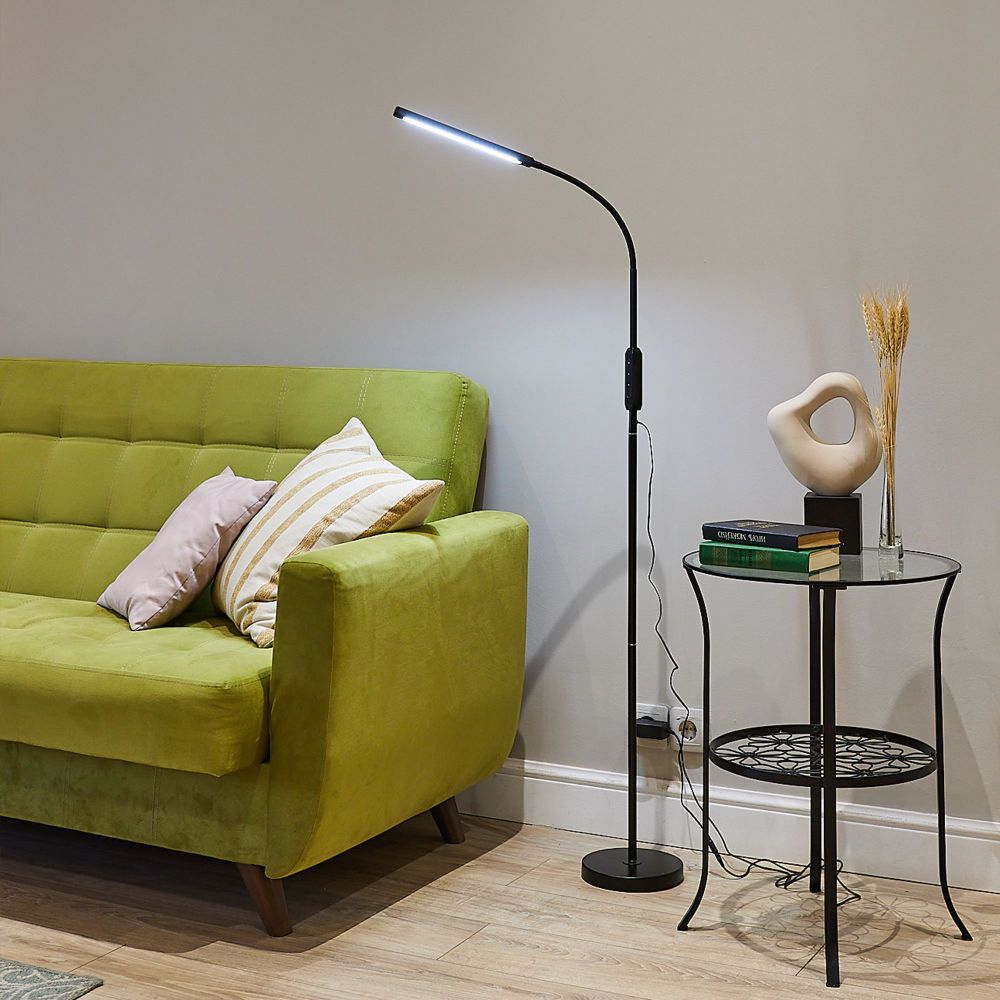 ULM-T619 10W-3000-6500K-DIM BLACK Торшер напольный светодиодный. 10W. с регулировкой наклона. Сенсорный выключатель. Диммер. Черный. ТМ Uniel