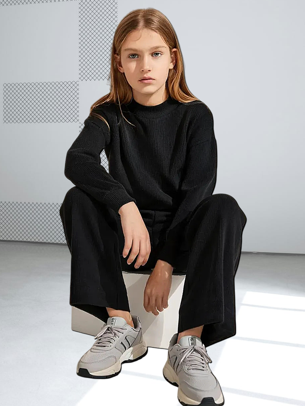 10049 Брюки детские палаццо футер 3-х нитка начес черные (88-164)