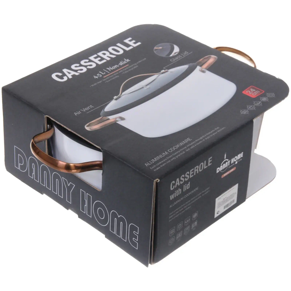 Кастрюля «White Night» 4,5л, стеклянная крышка, 24*10,5см