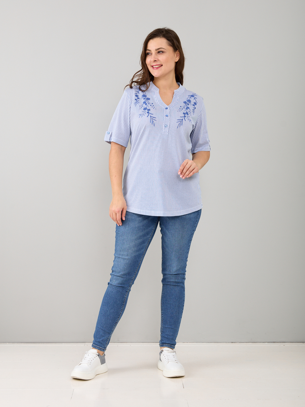 Блузка БЛ-122/белый-цепочкацветы-п