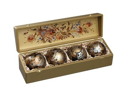 Zhostovo Christmas balls in wooden box - set of 4 balls SET04D-667785829