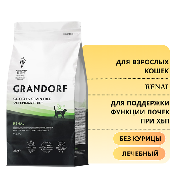 GRANDORF VET Беззерновой сухой корм для кошек диета для поддержки функции почек при ХБП