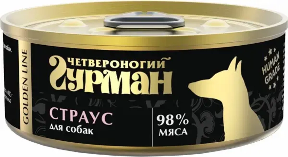 Четвероногий гурман golden line влажный корм для взрослых собак со страусом, в консервах - 100 г