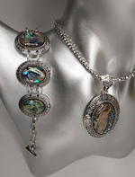 Комплект бижутерии. Подвеска, серьги, браслет с перламутровыми вставками "Перламутр" Форма "Овал"