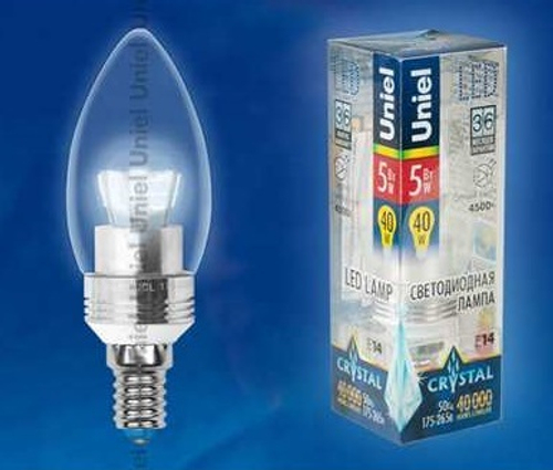 LED-C37P-5W/NW/E14/CL ALC02SL PROMO Лампа светодиодная, в составе набора из 3шт. Форма свеча, прозрачная колба. Серия Crystal. Материал корпуса алюм